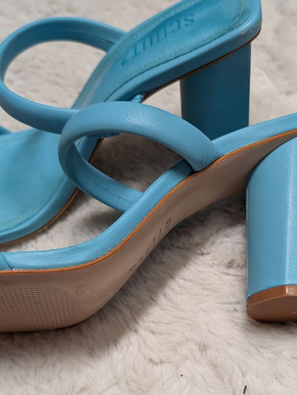 SCHUTZ Turquoise Strappy Square-Toe Block Heel Sandals - Picture 4 of 5